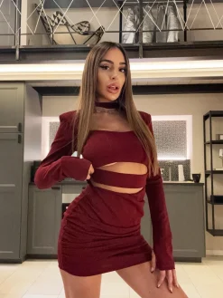 Best Abito a fasce bordeaux schiena aperta Abiti