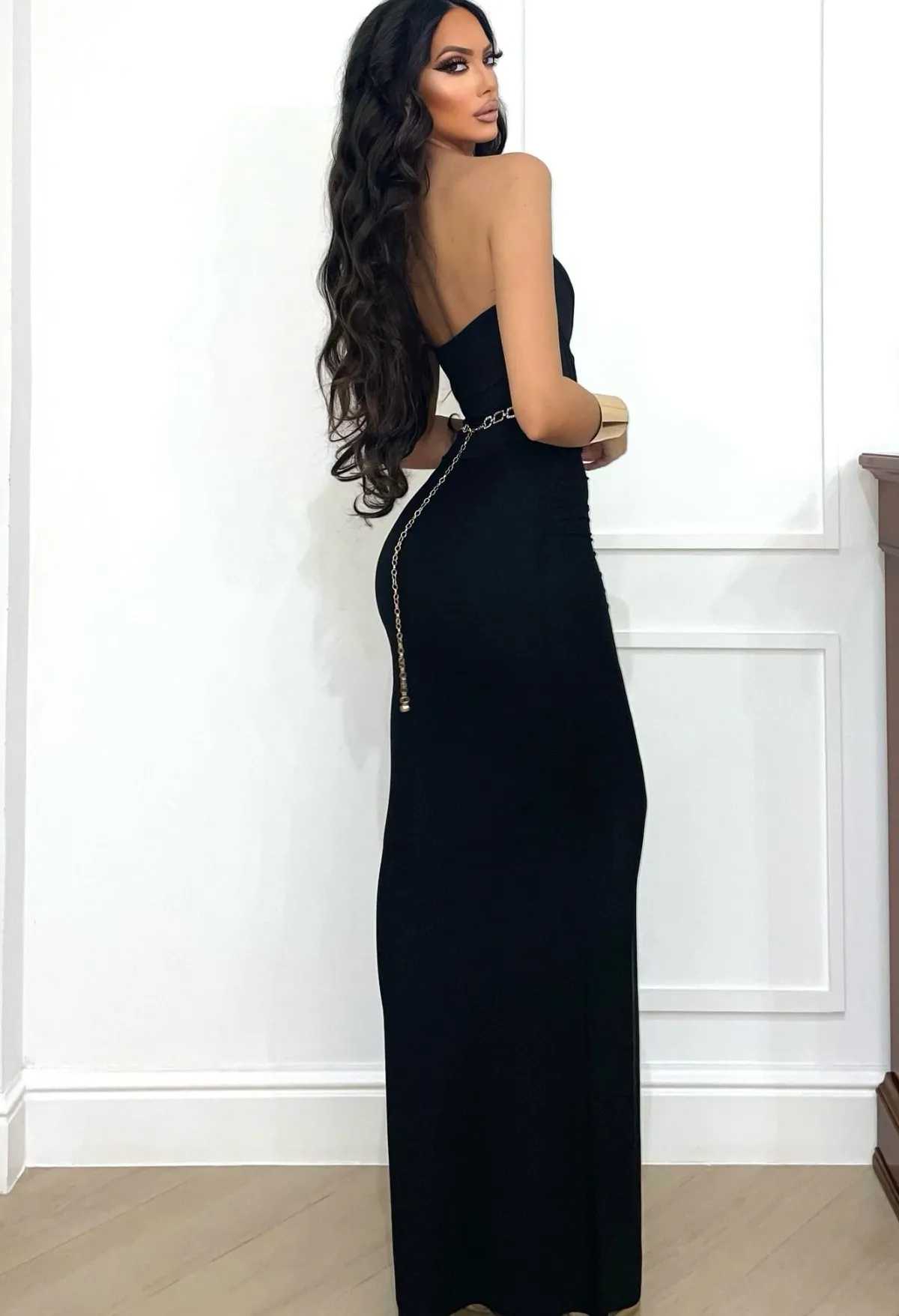 Best Abito a fascia bustier con gonna in velo nero Abiti