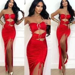 Fashion Abito a fascia con gioiello rosso Abiti