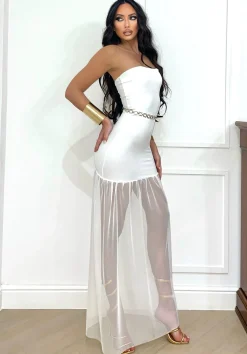 Clearance Abito a fascia con gonna in tulle bianco Abiti