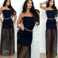Best Abito a fascia con gonna in tulle nero Abiti