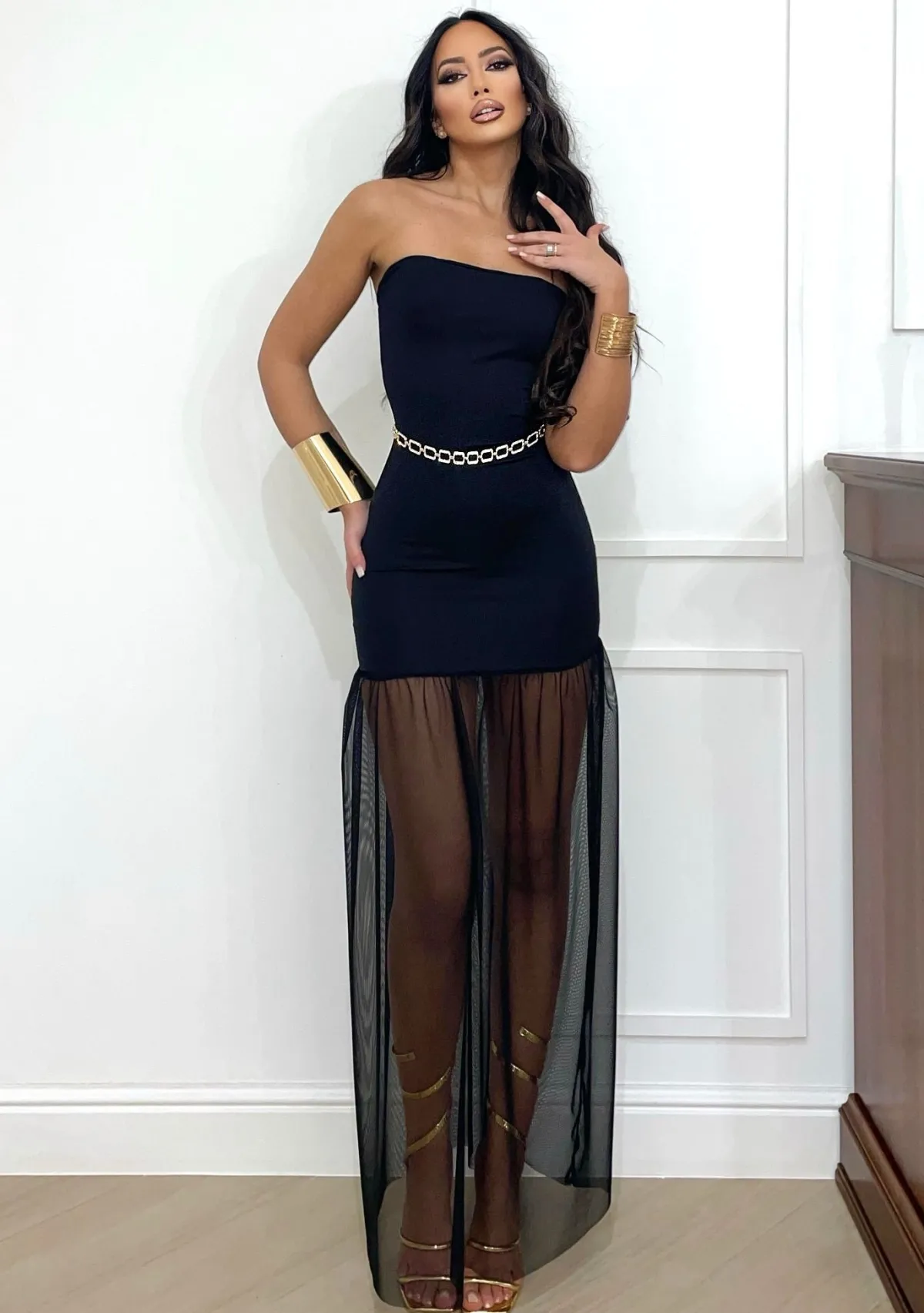 Best Abito a fascia con gonna in tulle nero Abiti