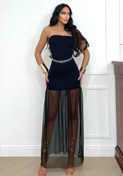 Best Abito a fascia con gonna in tulle nero Abiti