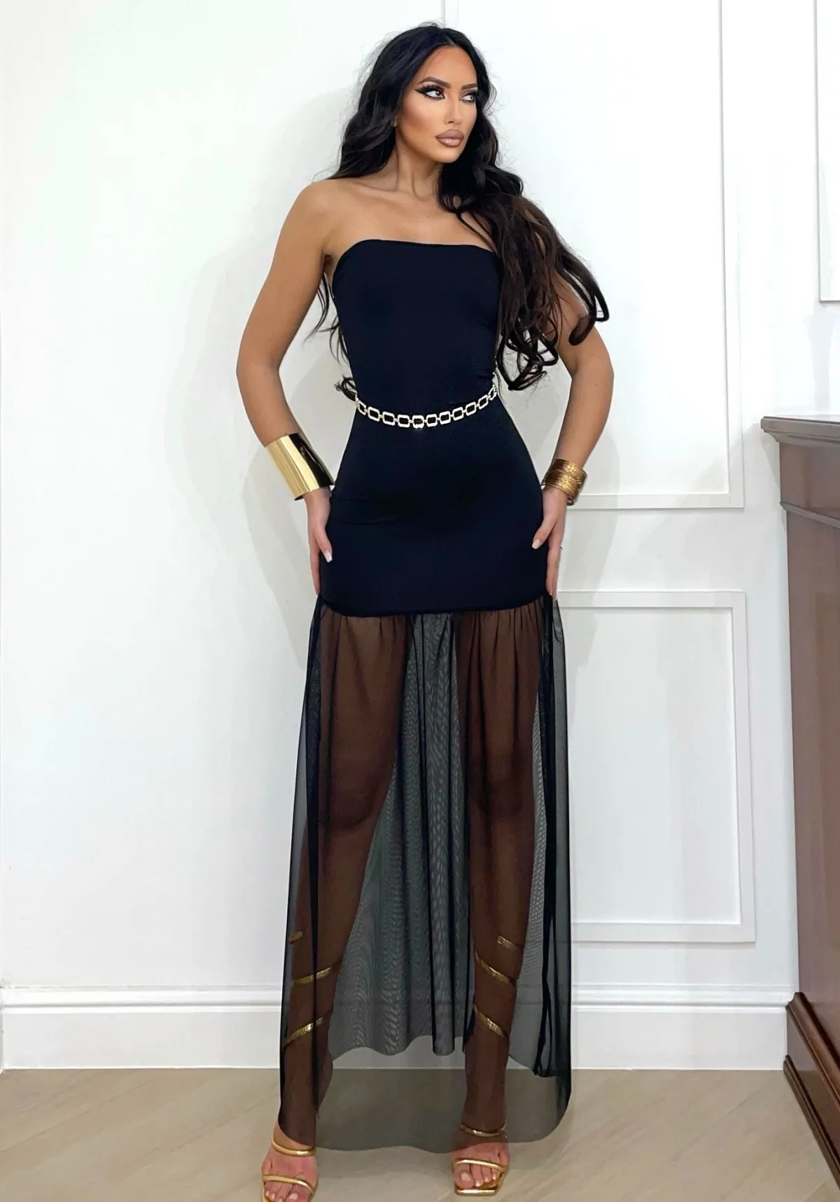 Best Abito a fascia con gonna in tulle nero Abiti