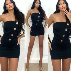 Sale Abito a fascia nero con bottoni oro Abiti