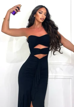 Fashion Abito a fascia nero con rouches Abiti
