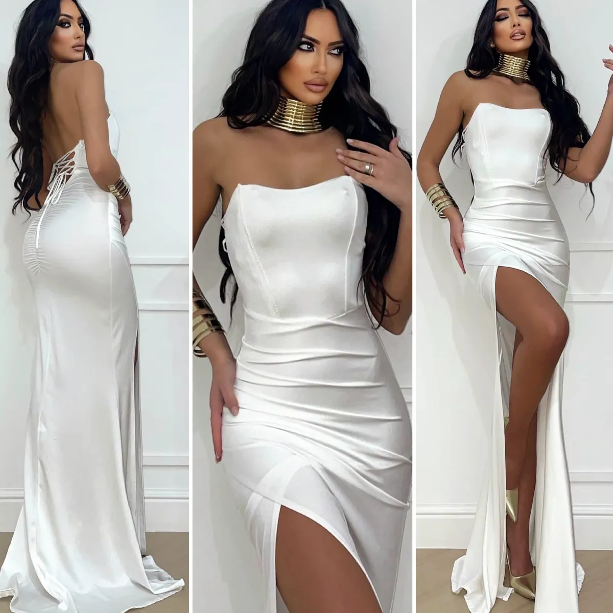 Sale Abito a sirena con push up e incrocio vari colori Abiti