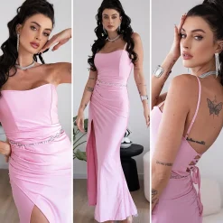 Hot Abito a sirena con push up e incrocio rosa bubble Abiti