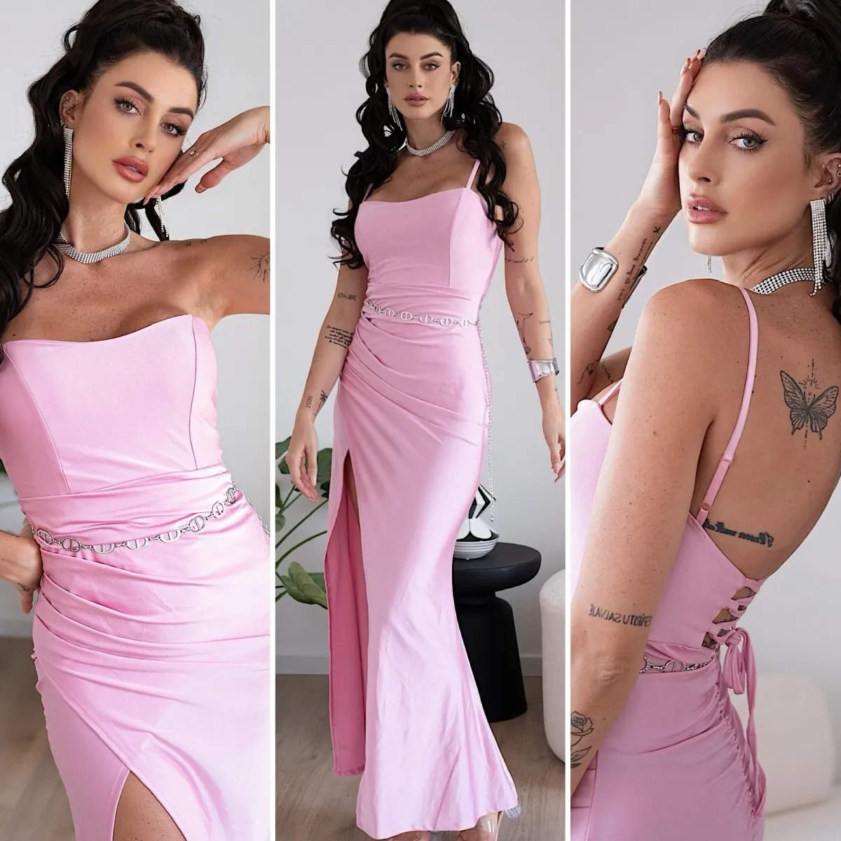 Hot Abito a sirena con push up e incrocio rosa bubble Abiti