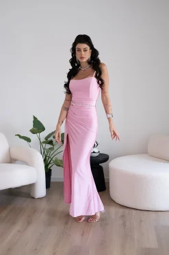 Hot Abito a sirena con push up e incrocio rosa bubble Abiti