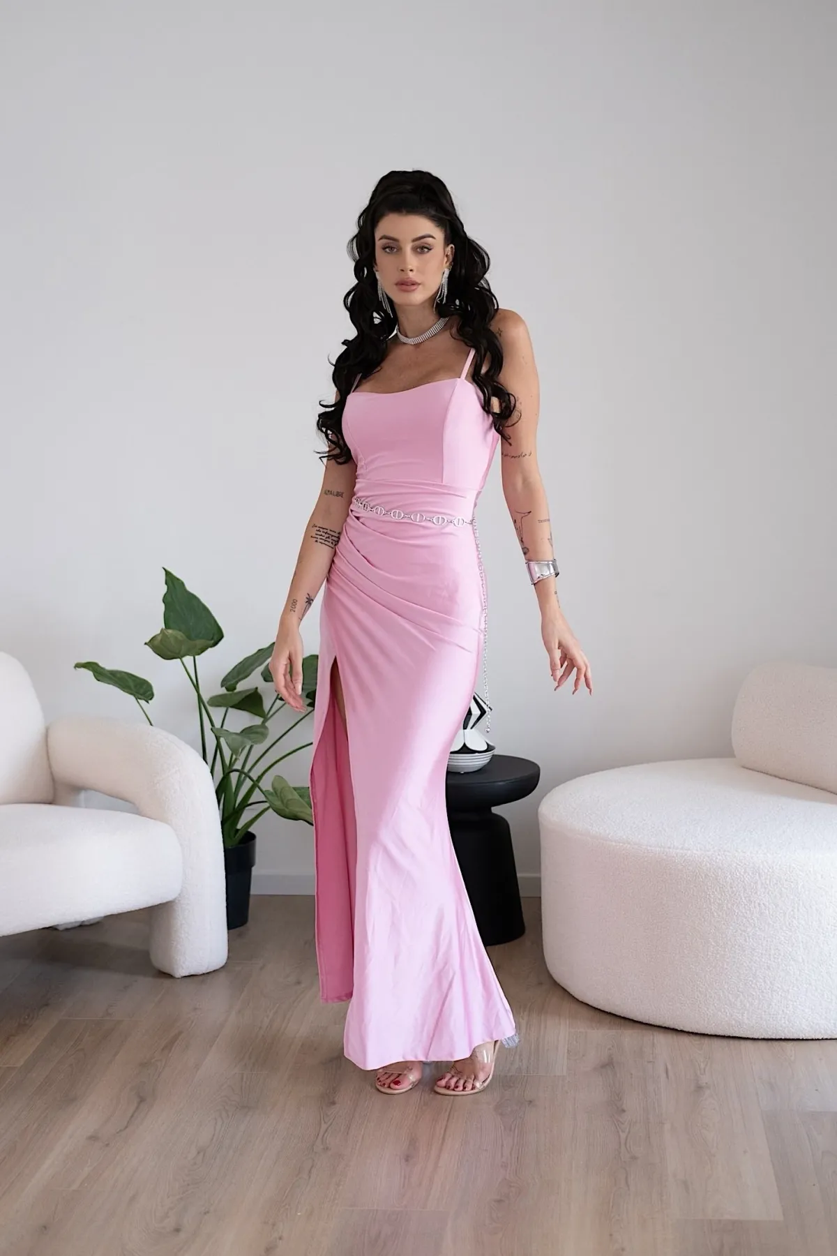 Hot Abito a sirena con push up e incrocio rosa bubble Abiti