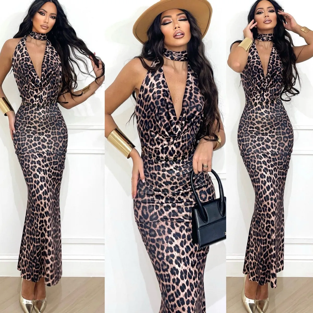 Outlet Abito animalier con laccio e scollo Abiti