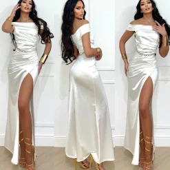 Fashion Abito bianco aderente scollo a barchetta Abiti
