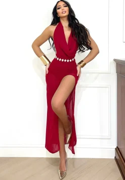 Discount Abito bordeaux con gonna in velo Abiti