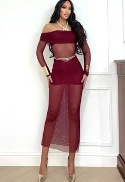 Fashion Abito bordeaux con trasparenza Abiti