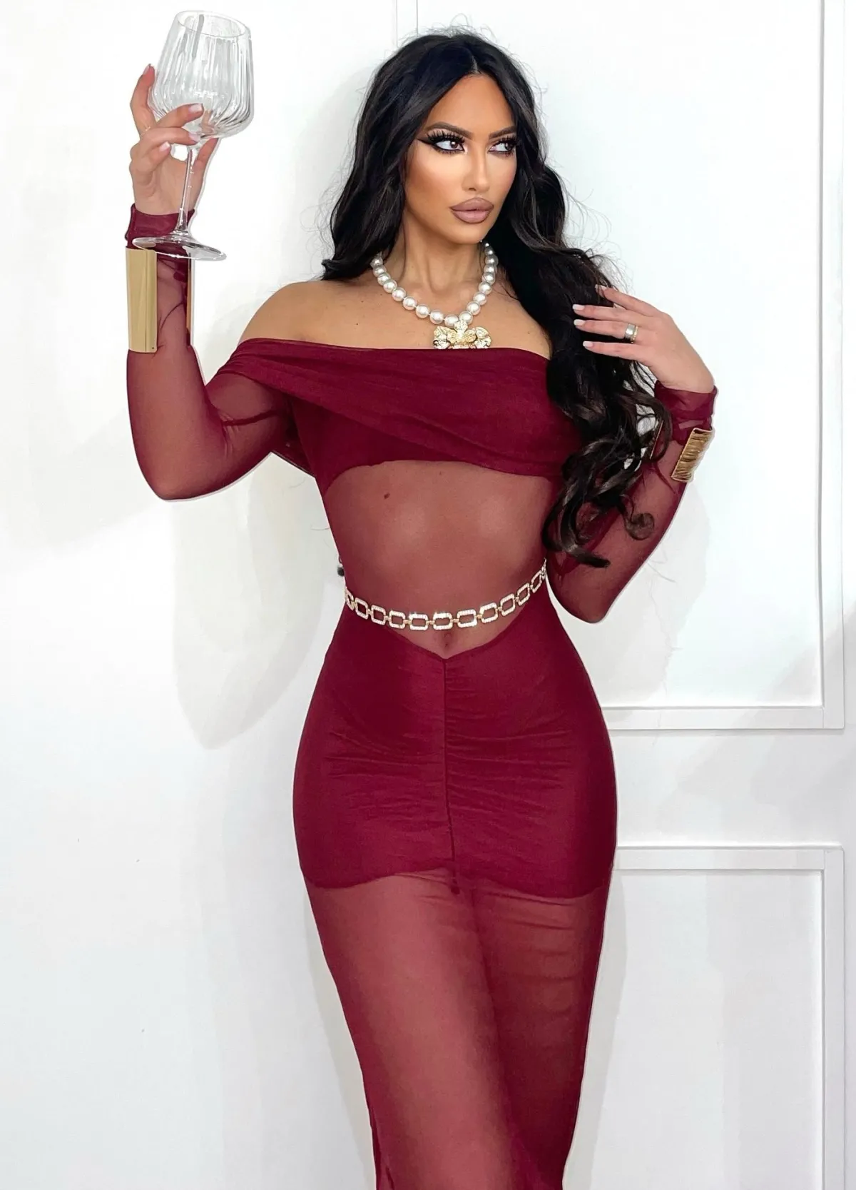 Fashion Abito bordeaux con trasparenza Abiti
