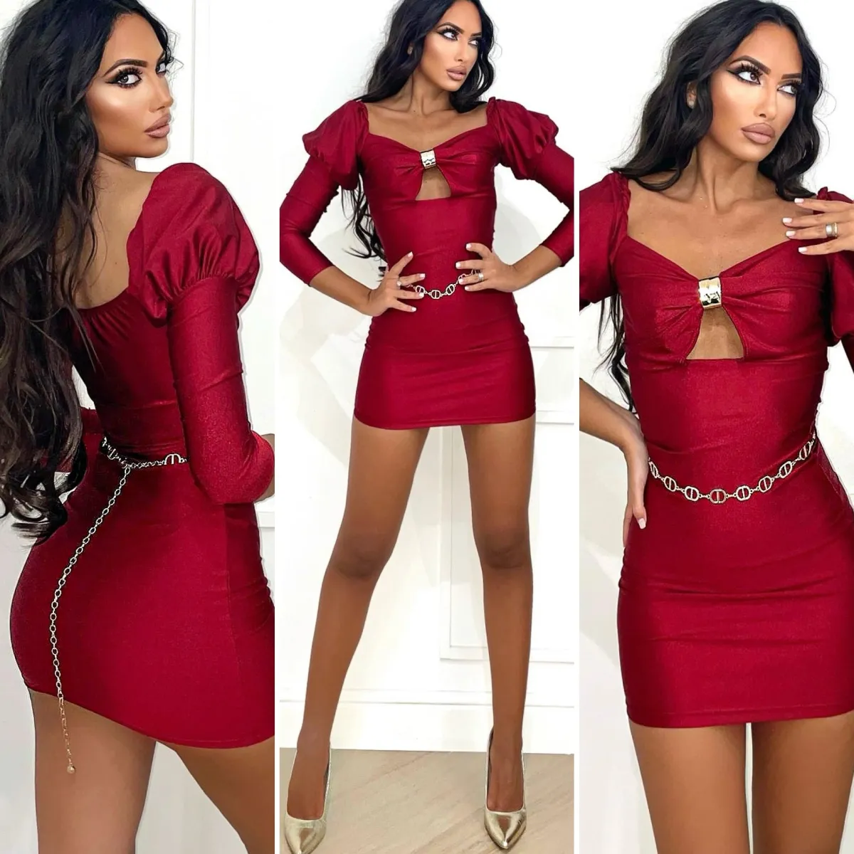 Hot Abito bordeaux maniche a palloncino Abiti