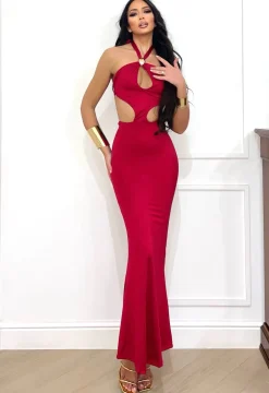 Sale Abito con incrocio sulla schiena e gemma bordeaux Abiti