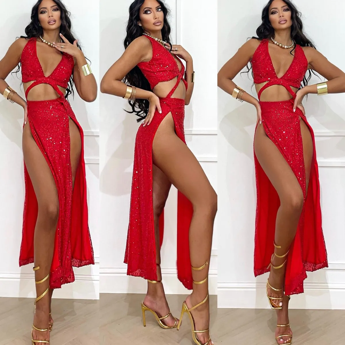 Fashion Abito con paillettes rosso sensual Abiti