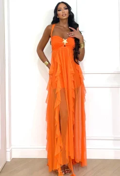 Clearance Abito con stella e tulle arancio Abiti