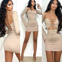 Clearance Abito double con incrocio beige Abiti
