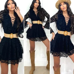 Clearance Abito in pizzo a balze Nero Abiti