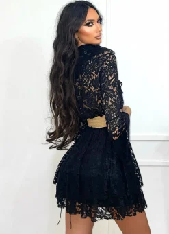 Clearance Abito in pizzo a balze Nero Abiti