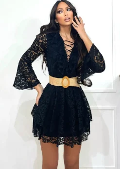 Clearance Abito in pizzo a balze Nero Abiti