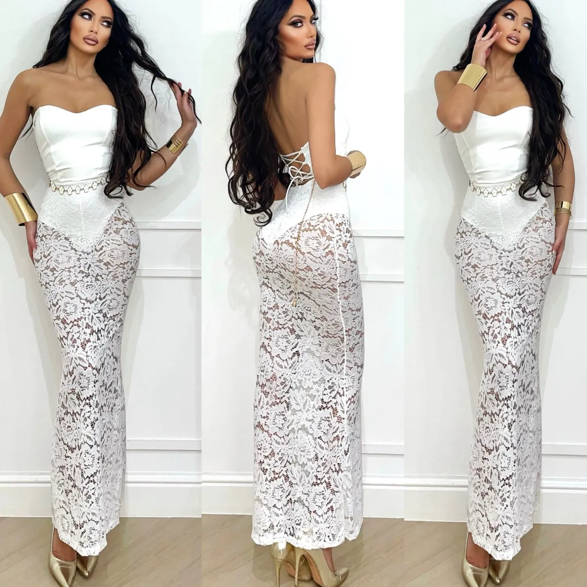 Outlet Abito in pizzo bianco con body Abiti