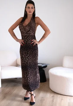 Hot Abito lungo animalier in velo Abiti