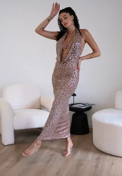 Discount Abito lungo maculato rosa schiena nuda Abiti