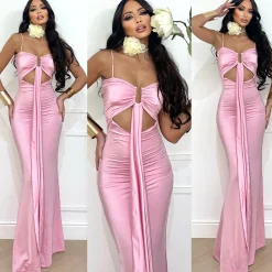 Discount Abito lungo rosa scollo a U e fusciacca Abiti