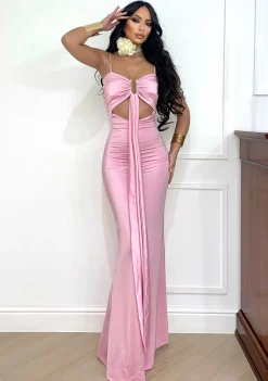 Discount Abito lungo rosa scollo a U e fusciacca Abiti