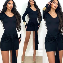 Hot Abito manica lunga nero con nodo Abiti