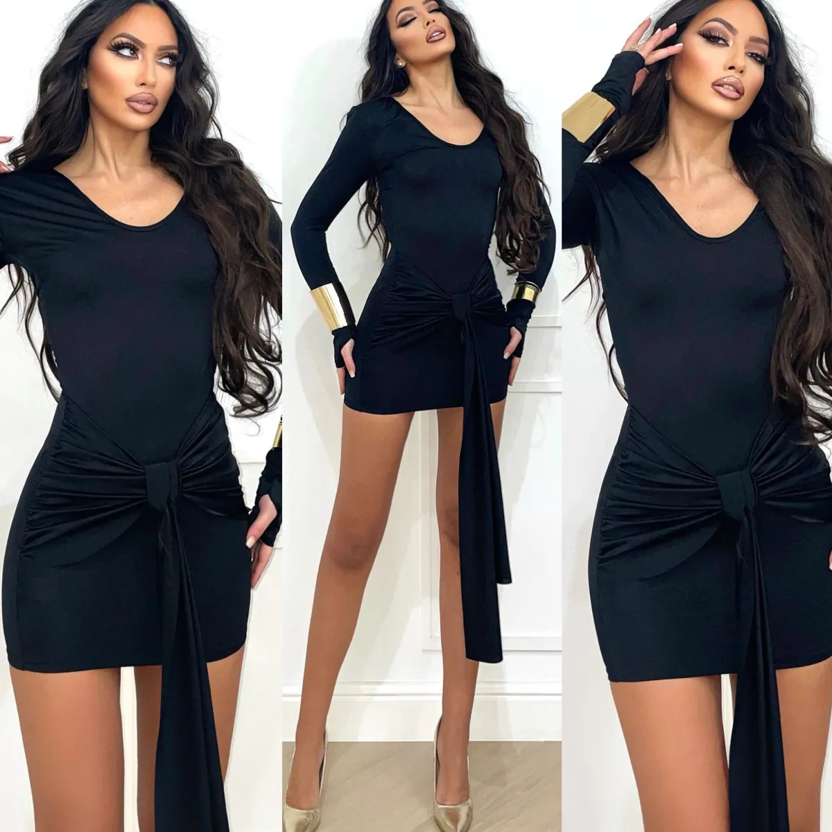 Hot Abito manica lunga nero con nodo Abiti