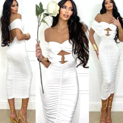 New Abito midi con anello e choker al collo bianco Abiti