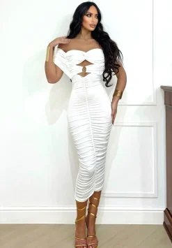 New Abito midi con anello e choker al collo bianco Abiti