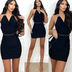 Clearance Abito nero con catene oro Abiti