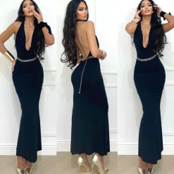 Fashion Abito nero con laccio e scollo Abiti
