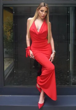 Best Abito rosso con laccio e scollo Abiti