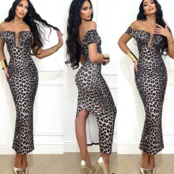 Hot Abito scollo a barca con scollo a U animalier Abiti