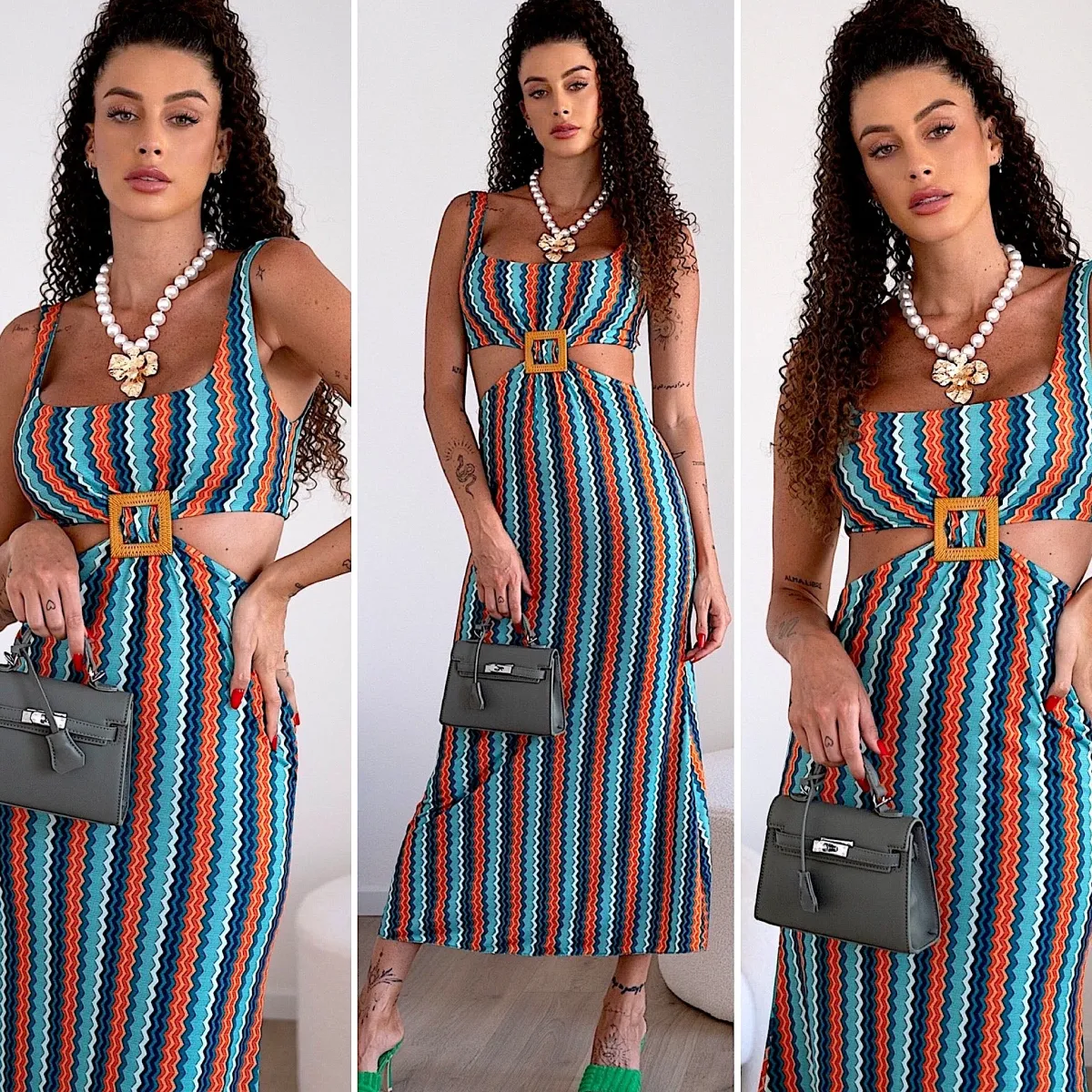 Outlet Abito zig zag tiffany arancio Abiti