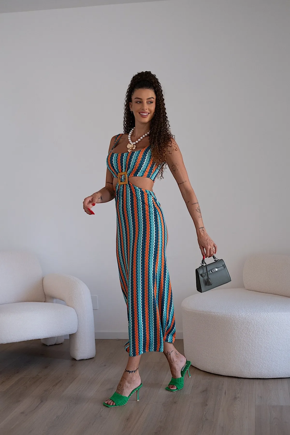 Outlet Abito zig zag tiffany arancio Abiti