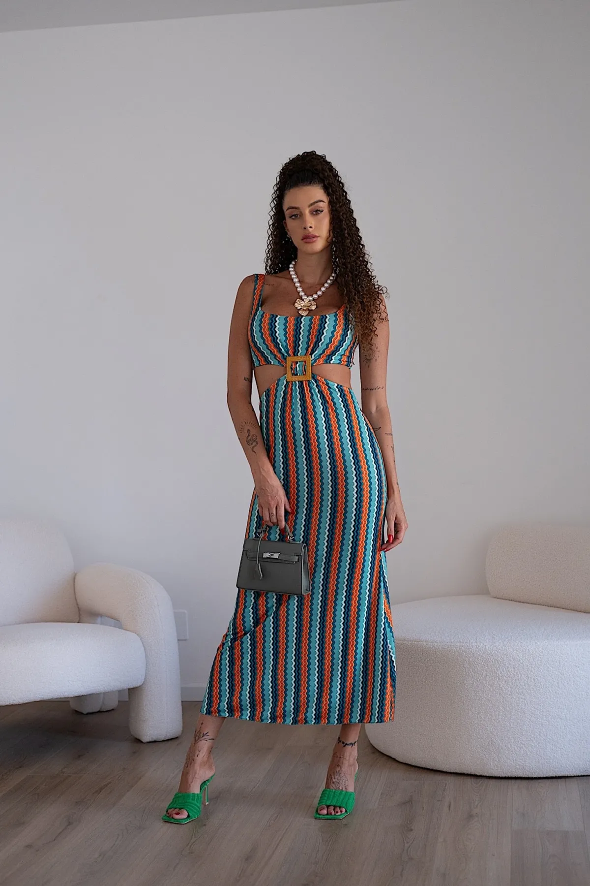 Outlet Abito zig zag tiffany arancio Abiti