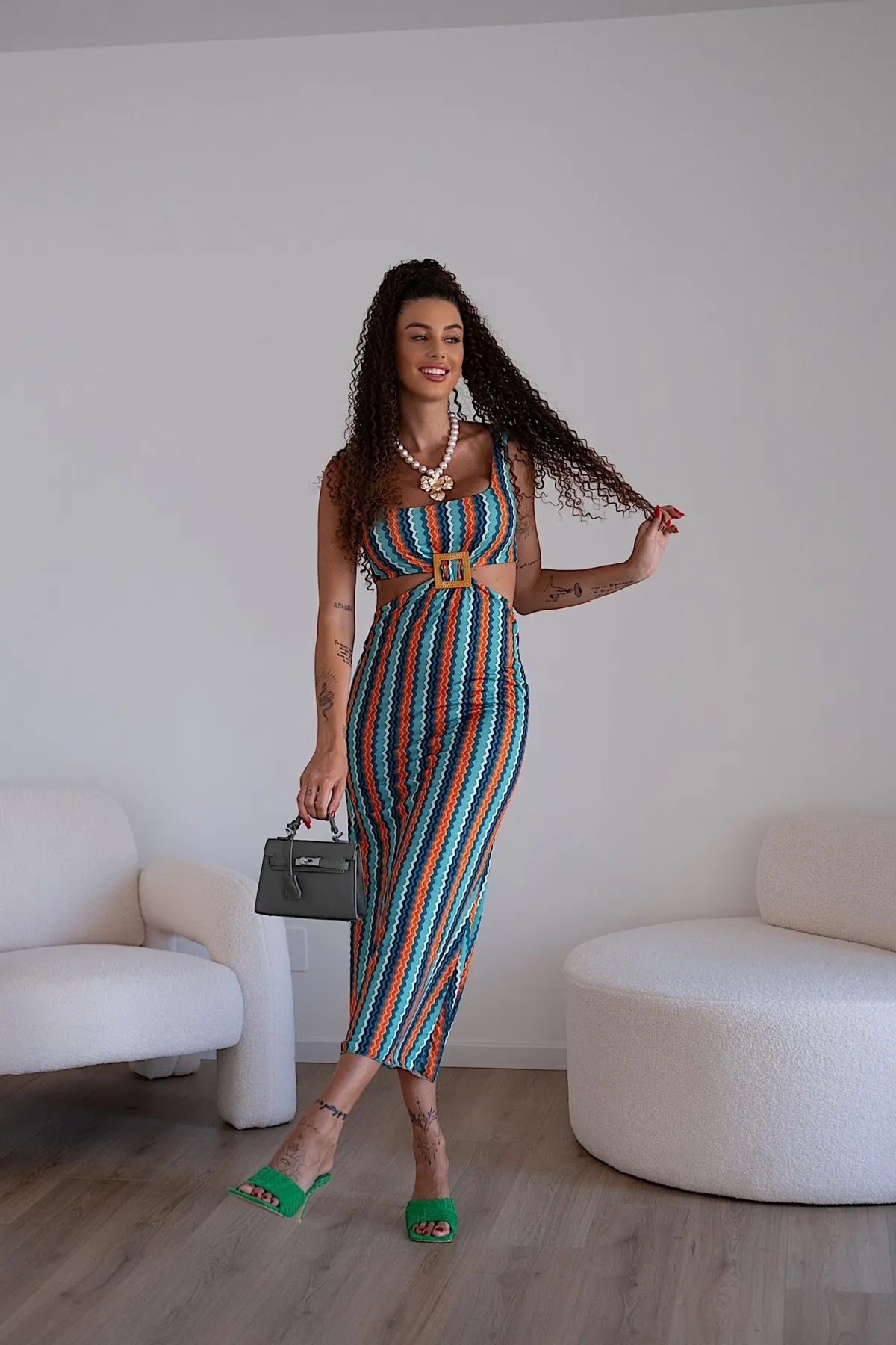 Outlet Abito zig zag tiffany arancio Abiti