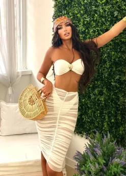 New Bikini biano tre pezzi con gioiello e gonna drappeggiata Bikini|Bikini