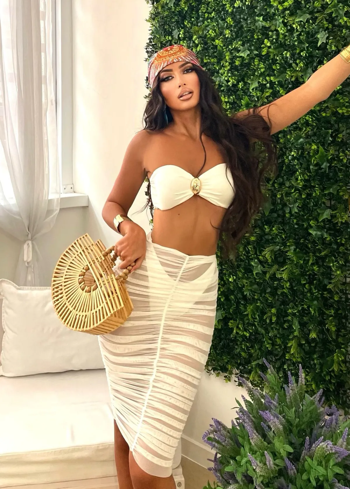 New Bikini biano tre pezzi con gioiello e gonna drappeggiata Bikini|Bikini