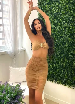 New Bikini oro tre pezzi con gioiello e gonna drappeggiata Bikini|Bikini