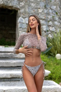 Fashion Bikini tre pezzi beige pois neri compresa t-shirt | consegna 24/48h Bikini|Bikini