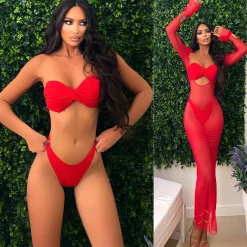 Outlet Bikini tre pezzi rosso in velo Bikini|Bikini